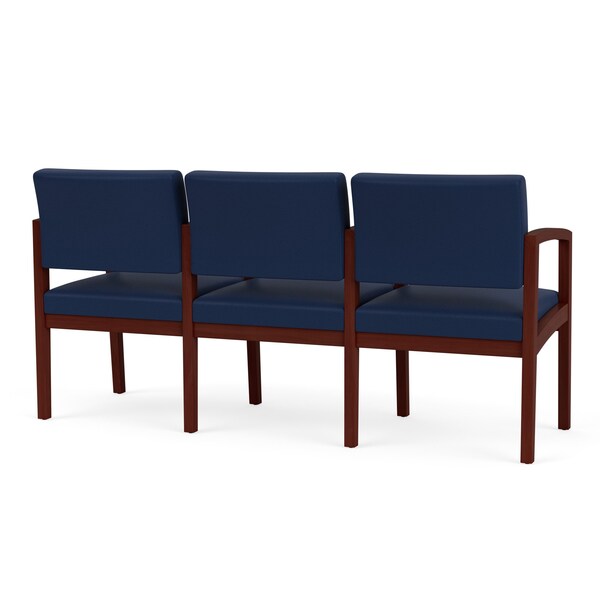 Lenox Wood 3 Seat Tandem Seating Wood Frame, Mahogany, MD Ink Upholstery